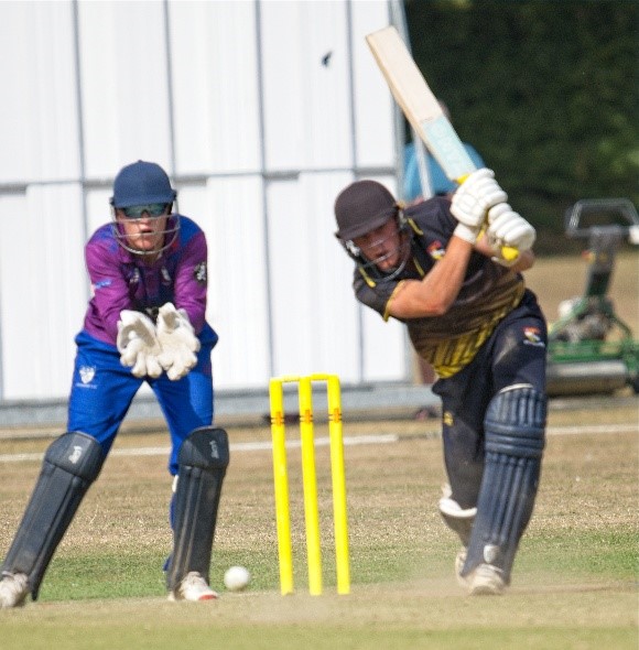 Arthur Wilcox on his way to a top score of 43
